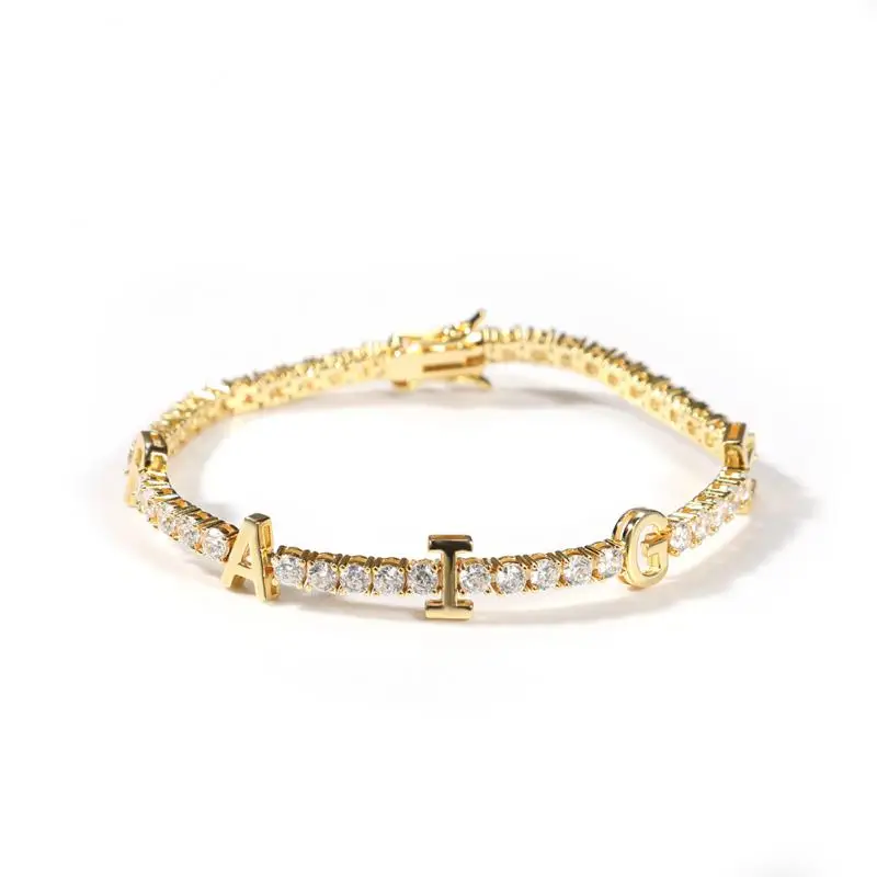 

New Custom Name Letter 3mm Tennis Chain Bracelet Iced Out Colorful Cubic Zirconia DIY Letter Hiphop Jewelry Birthday Gift