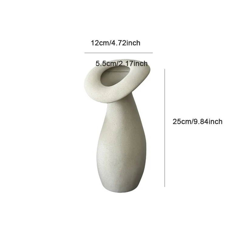 Nordic Matte Beige Ceramic Vase Ornament Living Room Dining Table Office Desktop Flower Arrangement Container Wedding Decoration