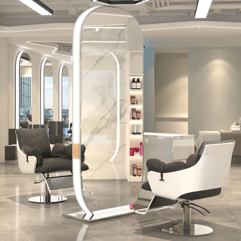 

Internet celebrity trendy hair salon mirror table with lamp perm and dyeing single and double-sided floor mirror barber mirror