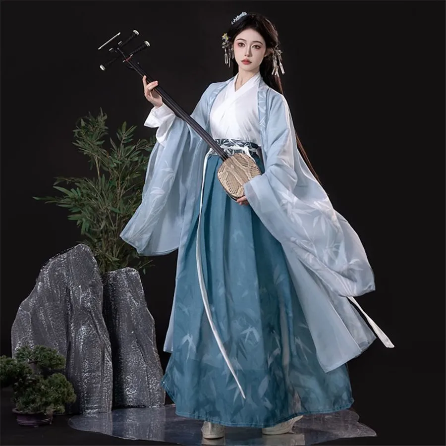 

Women Chinese Traditional Hanfu Costumes Ancient Clothes Wei Jin Dynasty Crossed Collars Princess Folk Dance Dresse