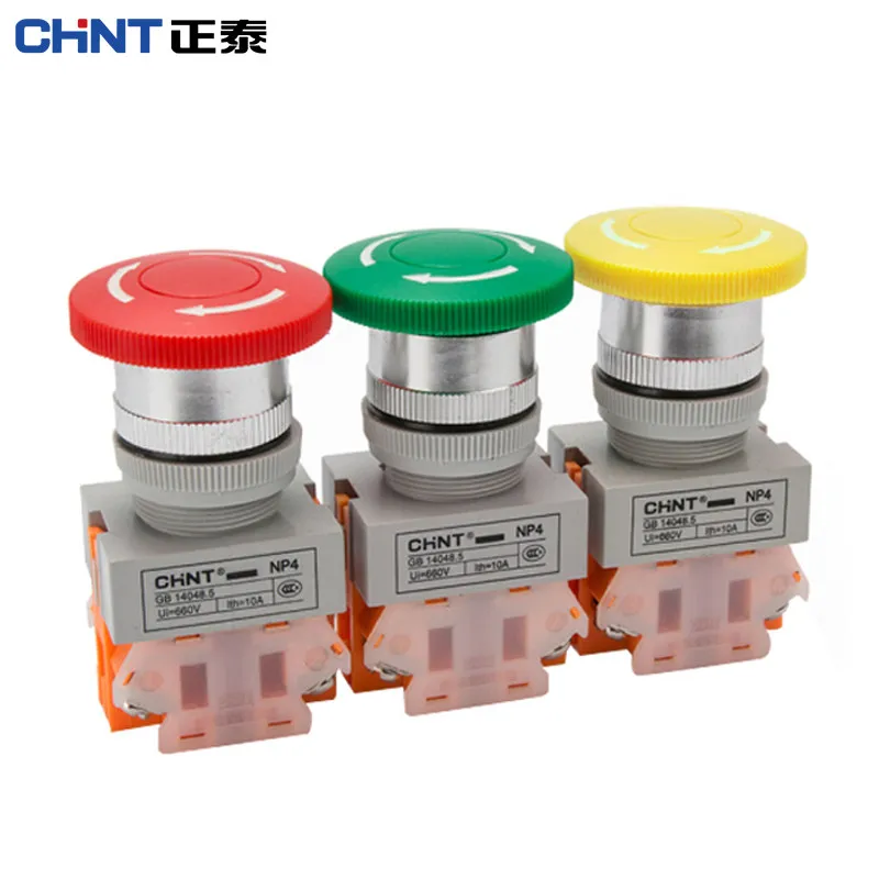 

5PCS CHINT NP4-11ZS/1 Emergency Stop Switch Mushroom Head Self-Locking Control Button Rotate Reset Pushbutton