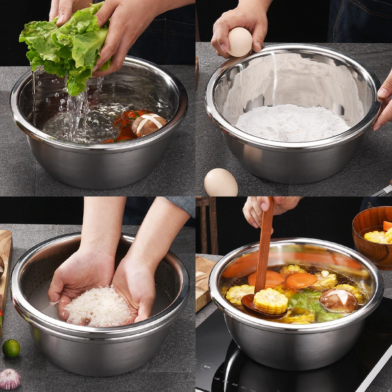 Multifunctional Stainless Steel Drain Basin Rice Sieve Vegetables Fruits Cleaning Basket Mesh Strainer Filter Kitchen Utensils