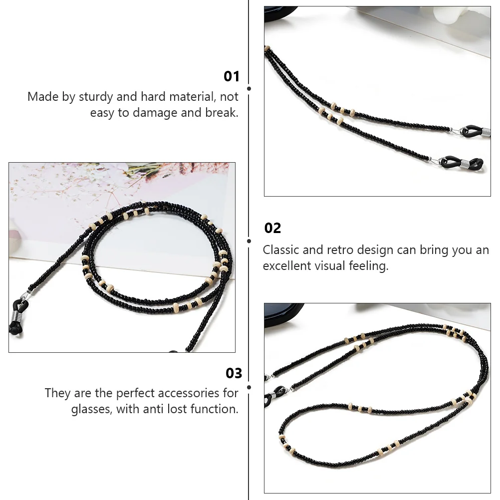 

2Pcs Eyeglasses Chains Retro Wooden Bead Decorative Mask Chains Anti-Lost Hanging Glasses Rope Vintage Eyewear Accessories