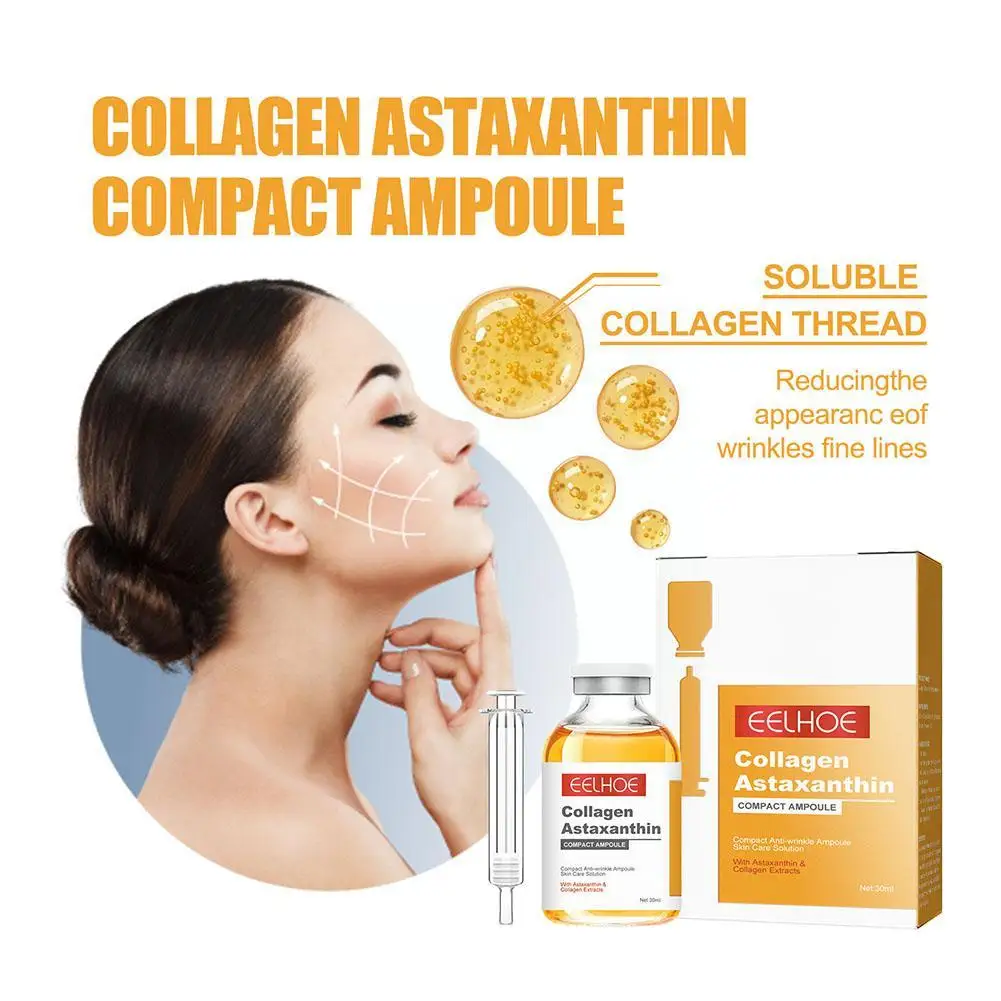 1Pcs 30ml Collagen Astaxanthin Lifting Ampoule Anti Wrinkle Lines Fade Promote Blood Fine Circulation Essence I3C7