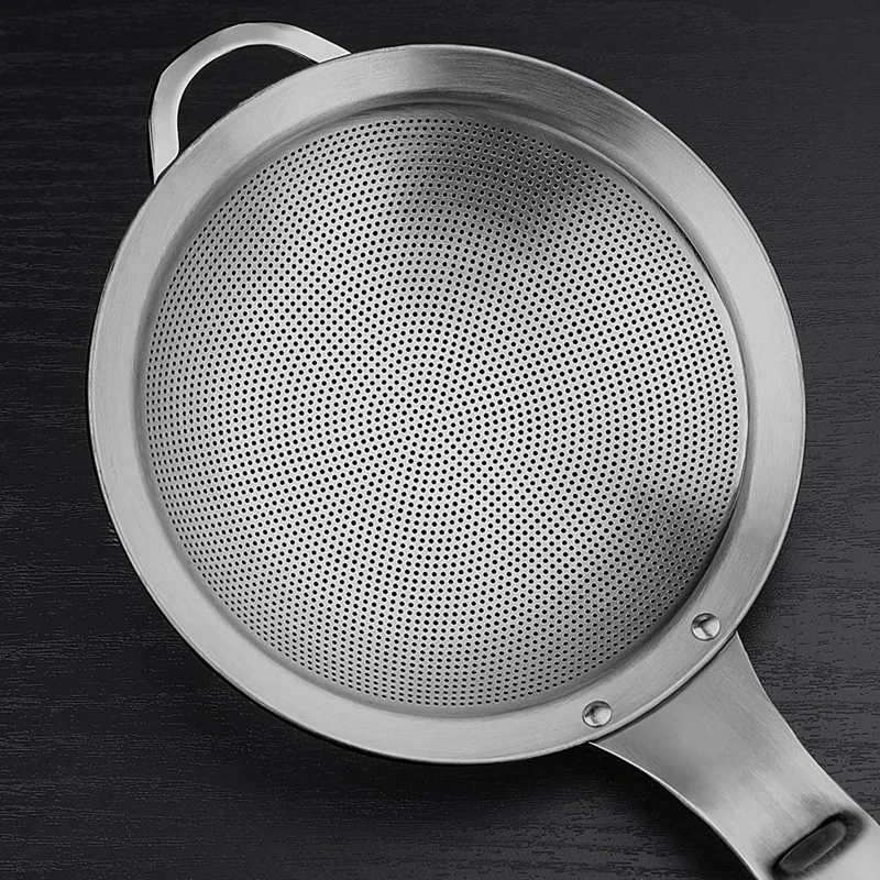 Punch Hole Sieve Fine Mesh Stainless Steel Small Colander Strainer With Handle Metal Mini Sifter Set Of 2 For Kitchen-FUNN