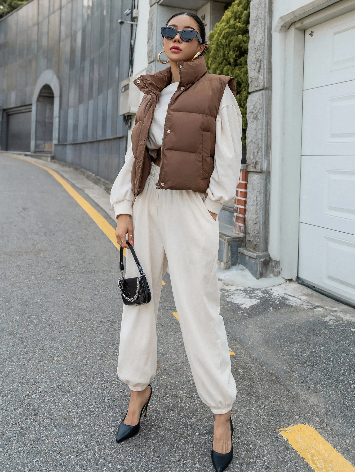 DAZY Damska Kamizelka z Zamkiem Błyskawicznym z Przodu w Leopardzi Wzór, Pikowana Kurtka Zimowa, Zimowe Ubrania Damskie, Zimowy Płaszcz Damski