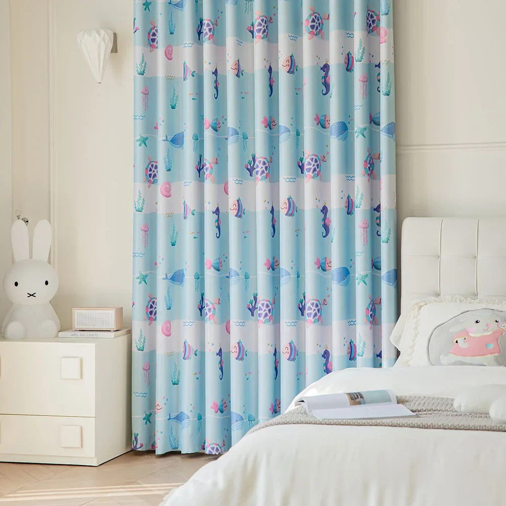 KAUNFO Cartoon Style Blue Printing Curtain pannello per tende ombreggiante spesso per la camera dei bambini Home Bedroom Decor 1PC