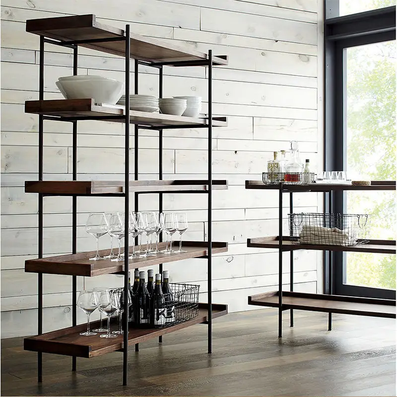 Duplex wrought iron shelf, living room floor-to-ceiling multi-layer bookshelf, American small apartment display rack