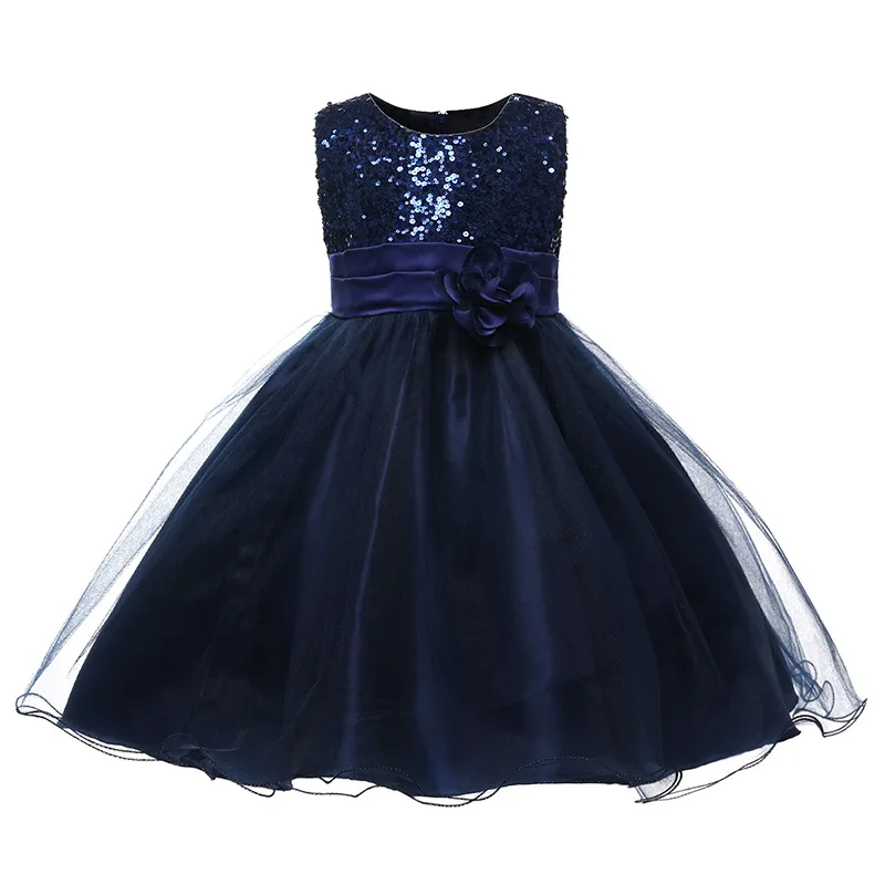 Kids Tutu Princess Dress Party blue Lace Girls baptism Sequins Dress Children Elegant Dress for 2 to 10years old Girls Clothing
