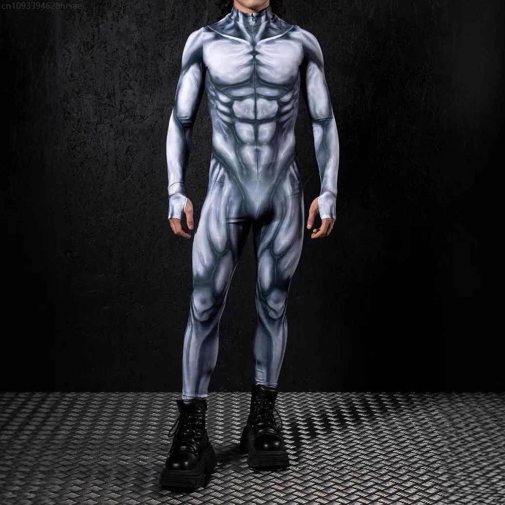 Men Cool Black Jumpsuit CyberPunk Romper Halloween Carnival Party Cosplay Steampunk Costume Party Fighter Elastic Bodysuit - Image 4