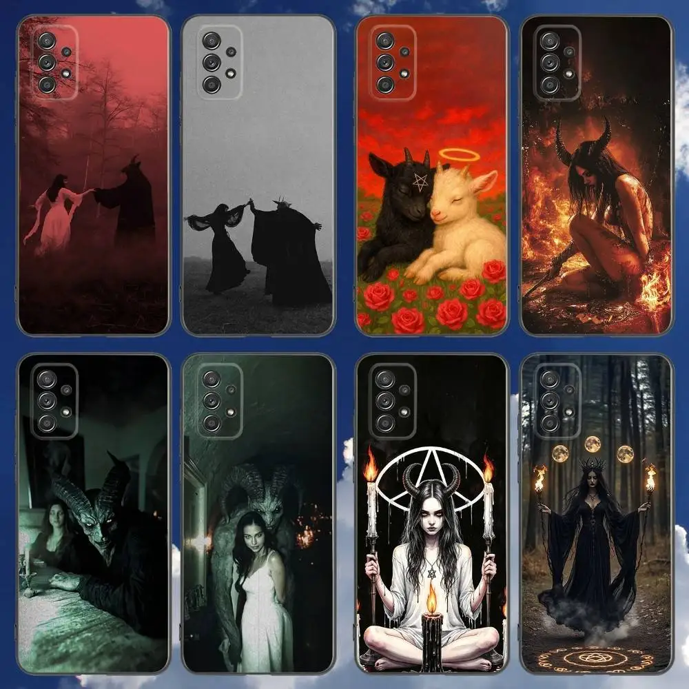 

Gothic S-Satan Witch Phone Case For Samsung Galaxy A 91,80,73,72,71,53,52,51,22,5G Shockproof Soft Black Cover