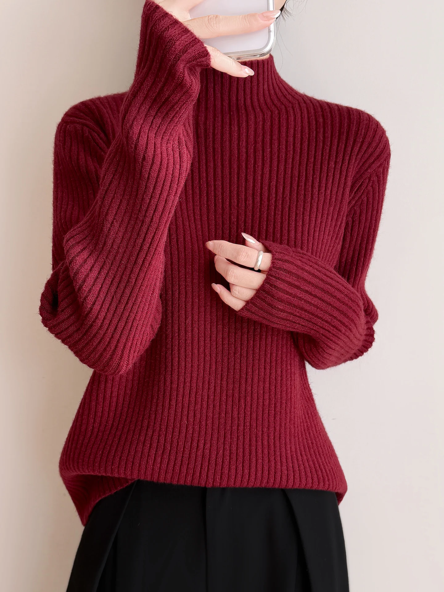 

Classic 30% Merino Wool Women's Sweater Autumn Winter Female Knitted Pullover Lady Long Sleeve Clothes Tops Basic Striped Blouse