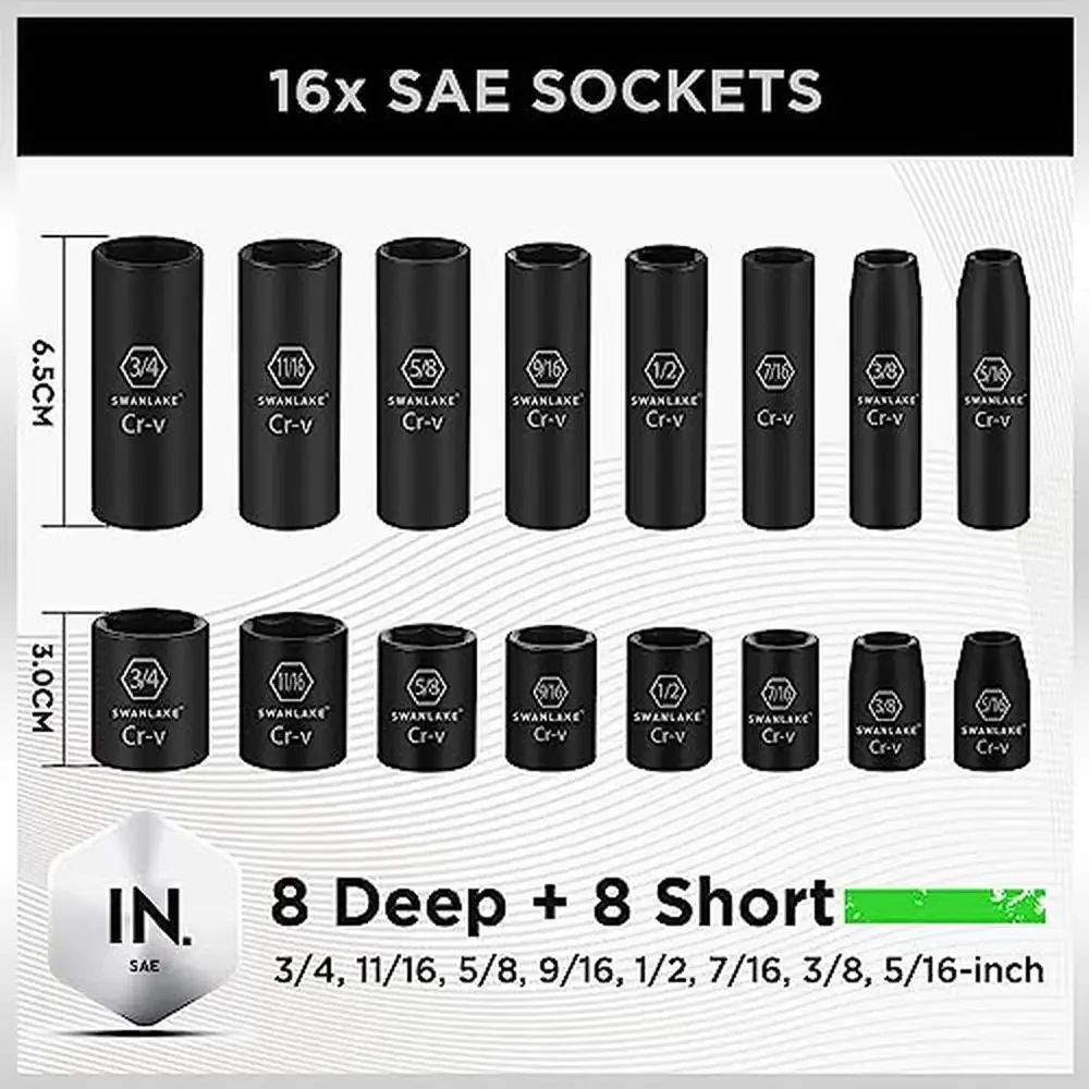 50-Piece Drive Impact Socket Set Standard SAE Metric 6 Point Cr-V Ratchet Handle Extension Bar Universal Joint Reducer Laser