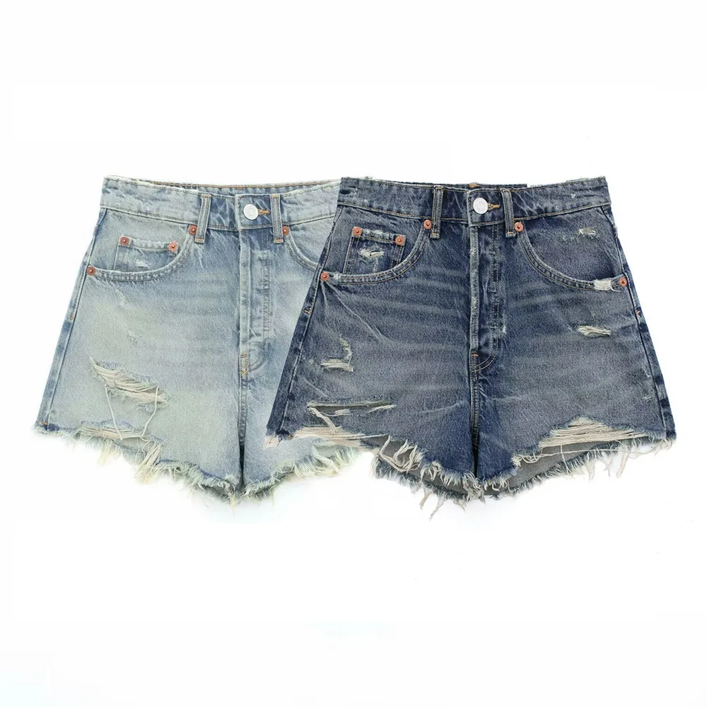 2026 Sommer Damen Sexy High-Waist Denim Shorts – Modische Hot Pants mit Cut-Outs und Löchern