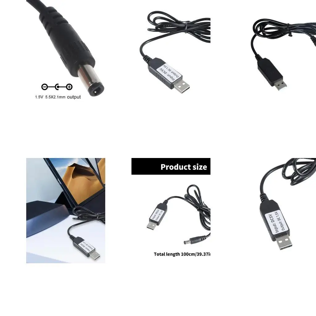 

Y1UB 3.28ft USB 5V to 5.5x2.1mm 1.5V Power Cord Adapter Cable Converter Line for 1pc LR03 LR6 LR14 Battery Product