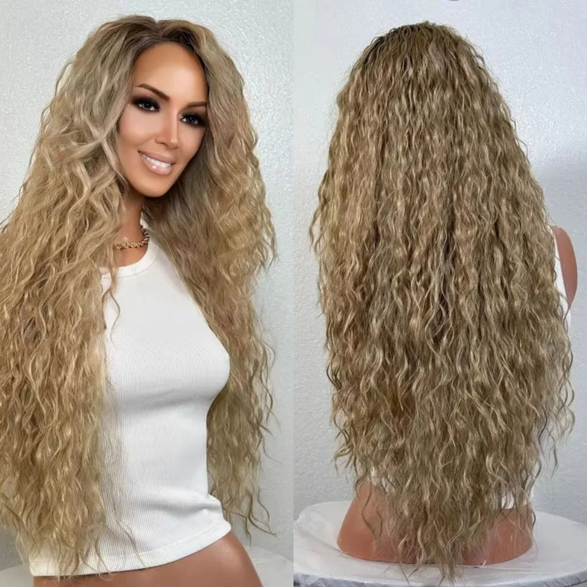 

Разнообразованный пшеничный блондин, пляжные волны, парик, омбре, длинные синтетические кружевные верхние парики на распродаже, оригинальные заводские дешевые парики