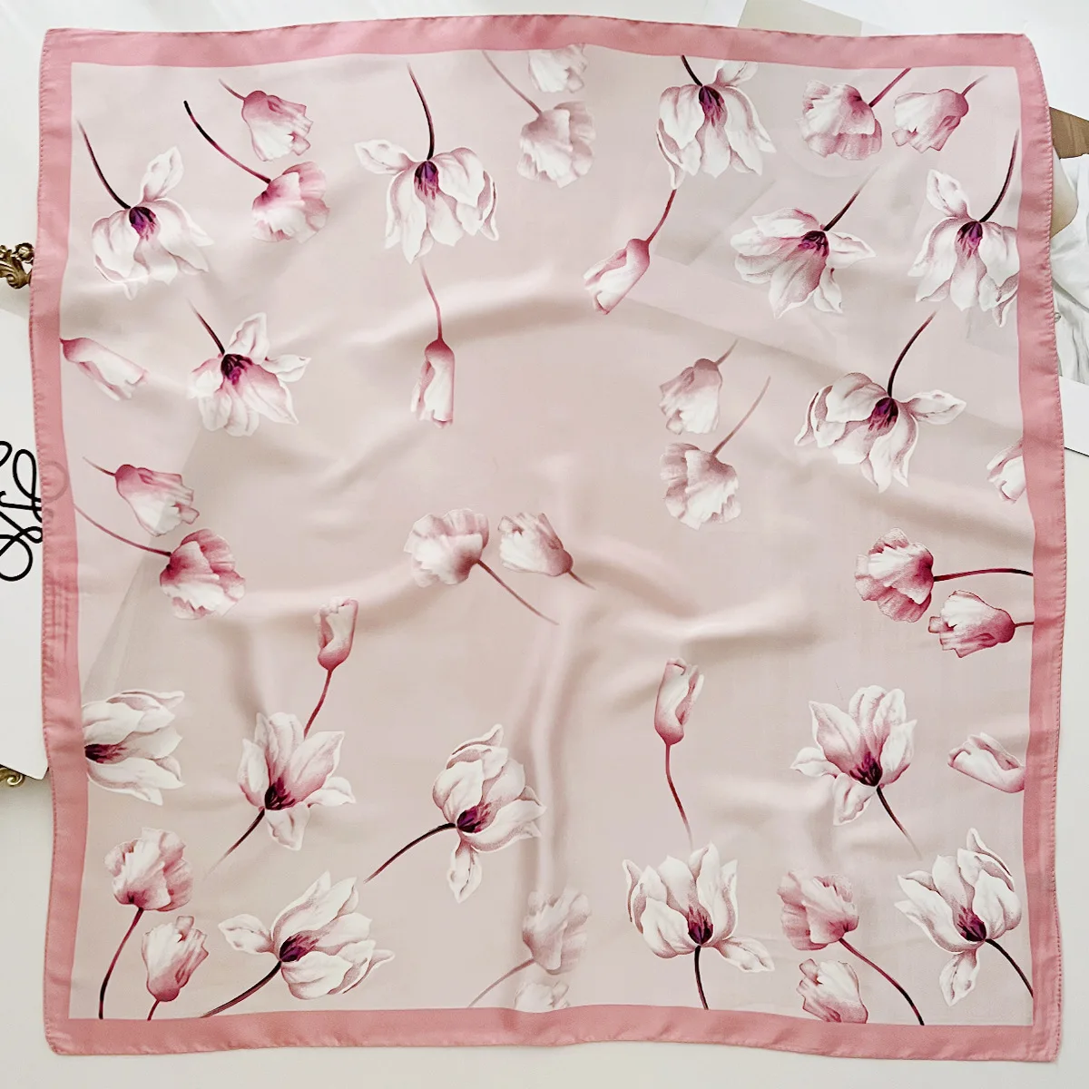 Fashion 70cm Square Bohemia Luxury Women's Silk Satin Small Scarves Flower Printed Headscarf Designer Scarf Headband Hijab image 4