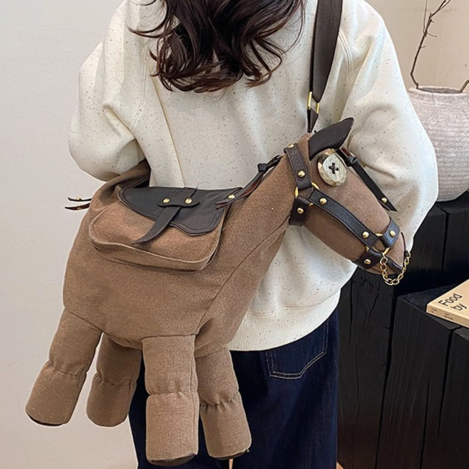 

Funny Backpack Fashionable Cartoon Donkey Large Capacity Women'S Backpack Creative Pony Shoulder Crossbody Bag Casual Backpack