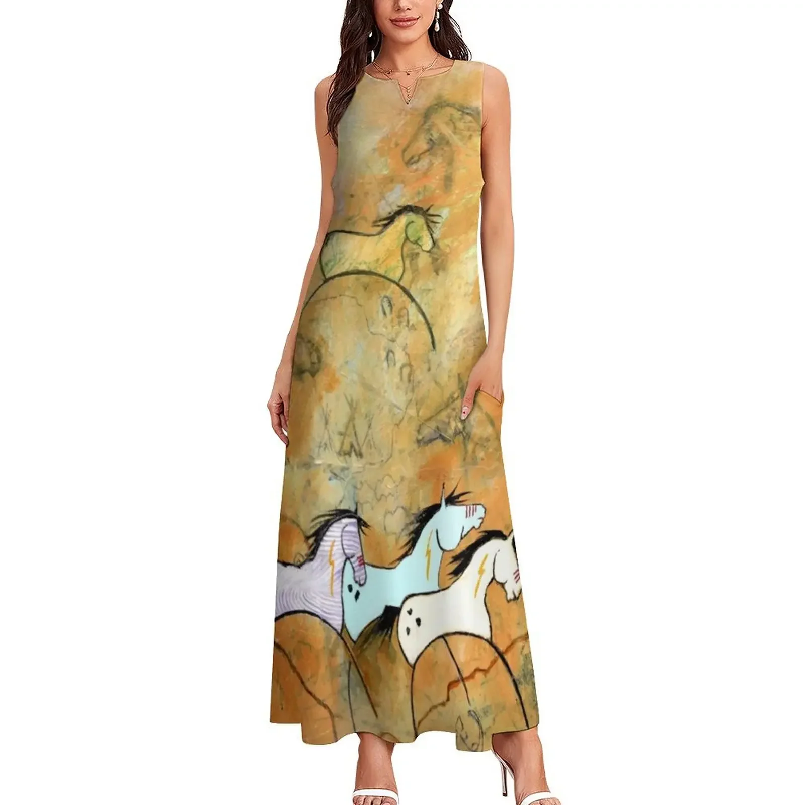 Horses of the Plains, Southwest art Long Dress Women