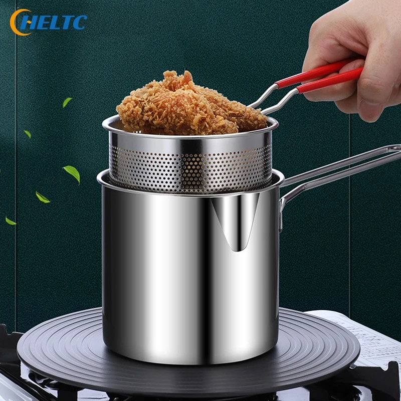 1PC Stainless Steel Deep Frying Pot Tempura French Fries Fryer With Strainer Chicken Fried Pans Kitchen Cooking Tool Fritadeira