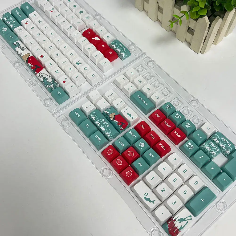 129 pcs Keyboard Mechanical Halloween Christmas New Year Keyboard Cap Replacement Cute Keycap Set Keyboard Keycaps Sets Coral
