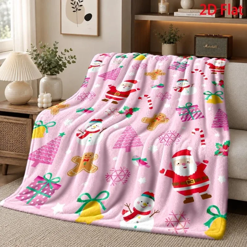 Pink Gingerbread Cookie Candy Print Throw Blanket, Sweet Xmas Biscuit Lollipop Pattern Holiday Throw Blanket