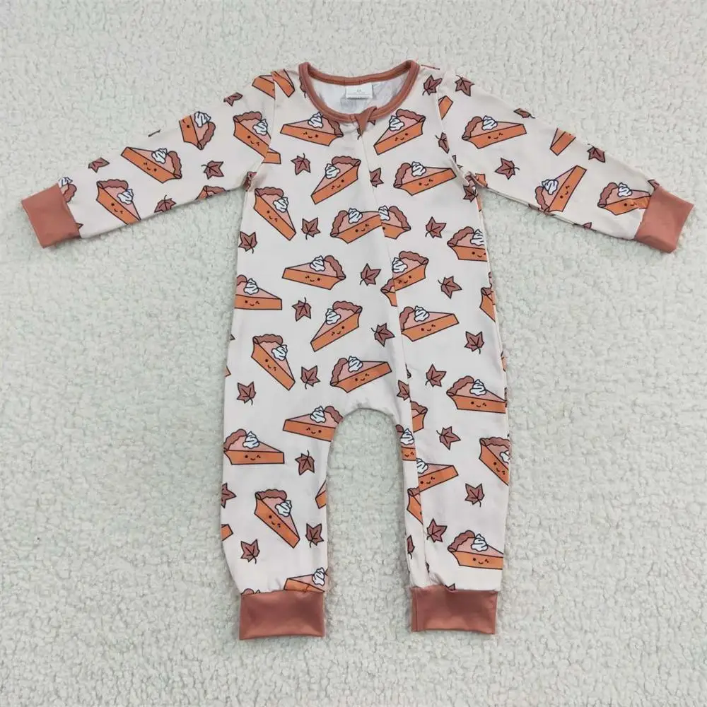 

Wholesale Children One-piece Kids Thanksgiving Romper Newborn Baby Boy Fall Long Sleeves Toddler Pumpkin Pie Zipper Jumpsuit