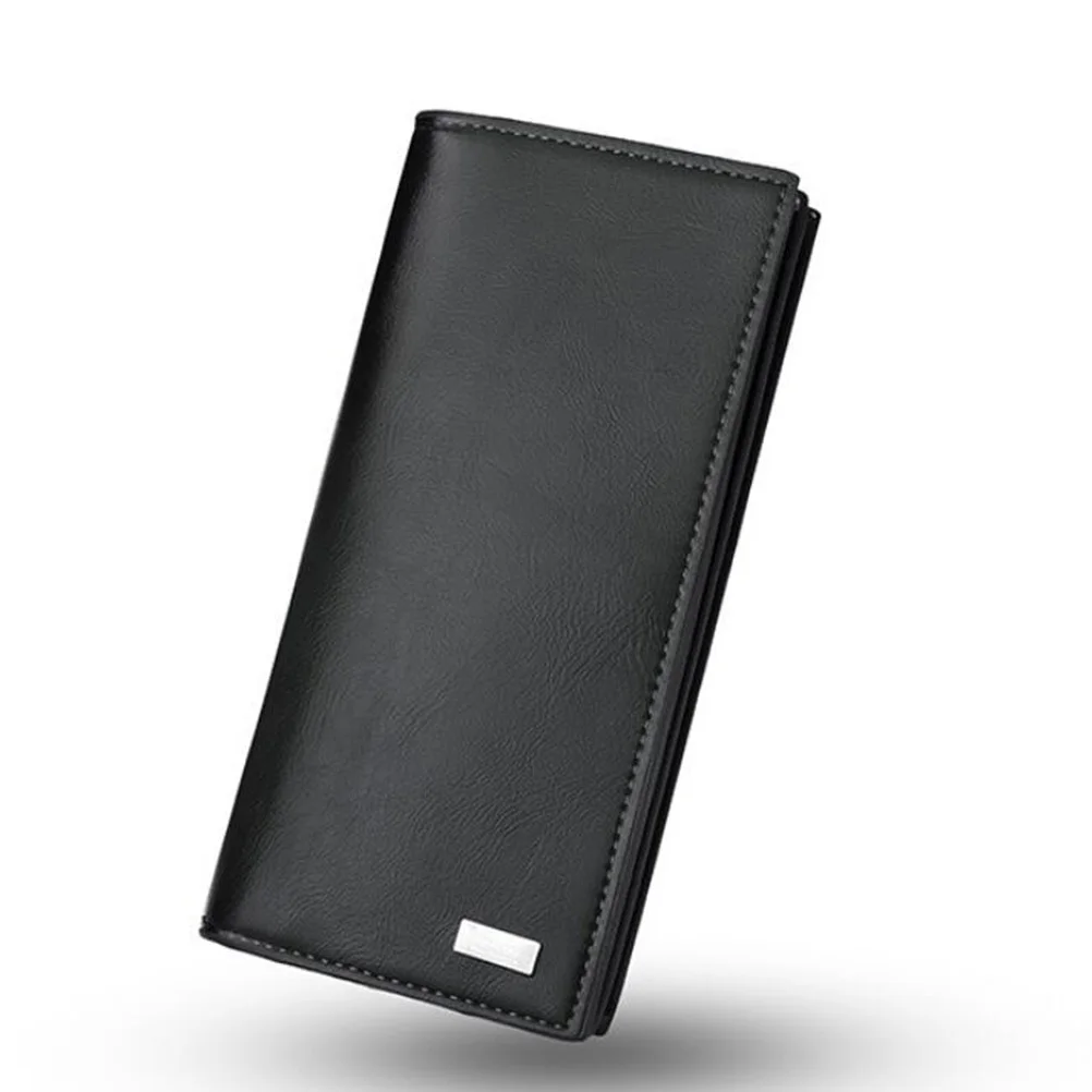 

Men's PU Long Wallet Black Large Capacity Check Credit Card Holder Soft Long Wallet for Men Daily Use