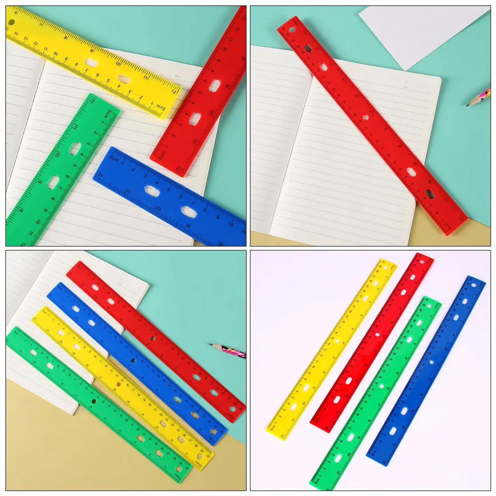12pcs Plastic Straight Ruler 30Cm Colorful Measuring Tool For School Office Classroom Drawing Students Architecture Metric Ruler