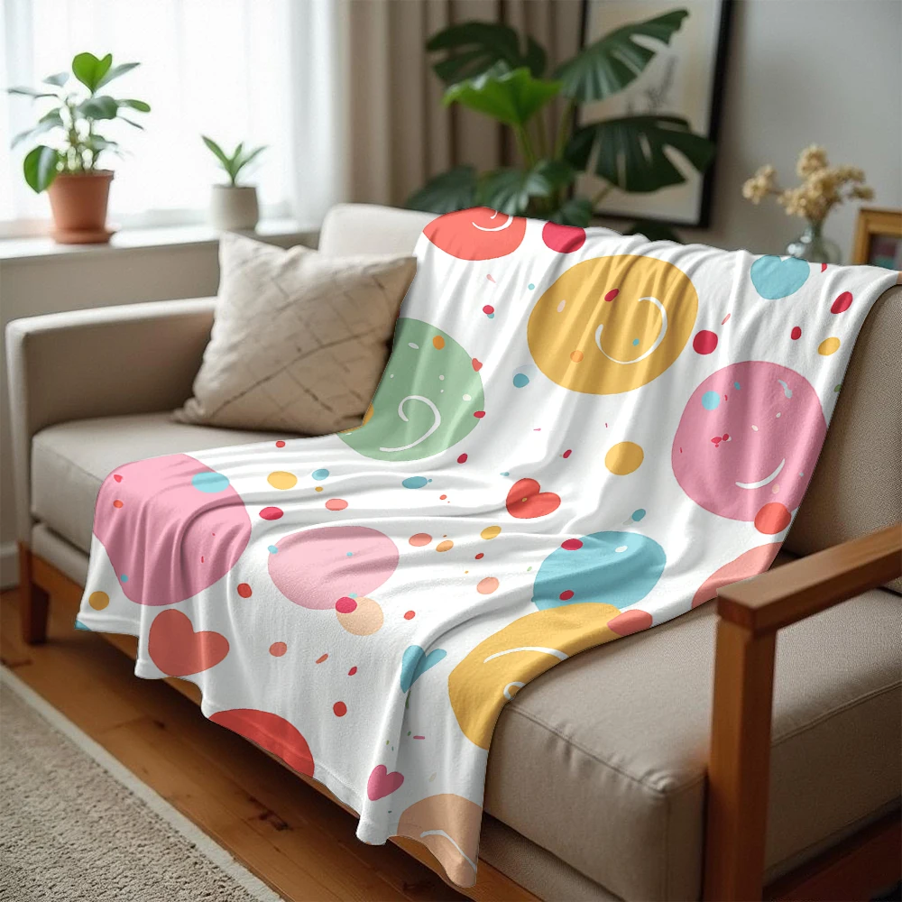Color Bubble Heart Cartoon Anime Print Flannel Blanket Soft Warm Throw for Kids Bedroom Sofa Bed Christmas Office Car