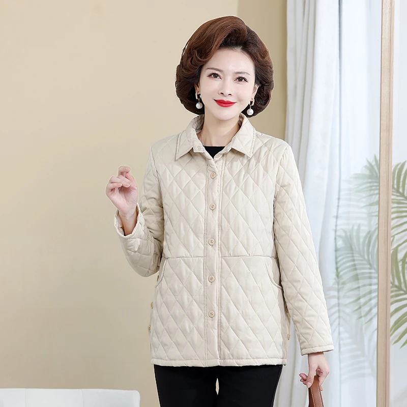 Autumn and winter Quilted Thin Jackets for Women Elegance Mother\'s Jacket Lady Single-breasted Clothes