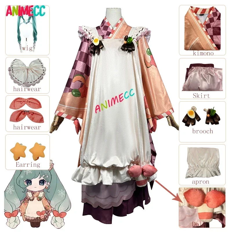 ANIMECC 2024 Snow Miku Cosplay Costume Wig Kawaiil Kimono Outfit Halloween Party Christmas Outfits for Women Girls Full Set