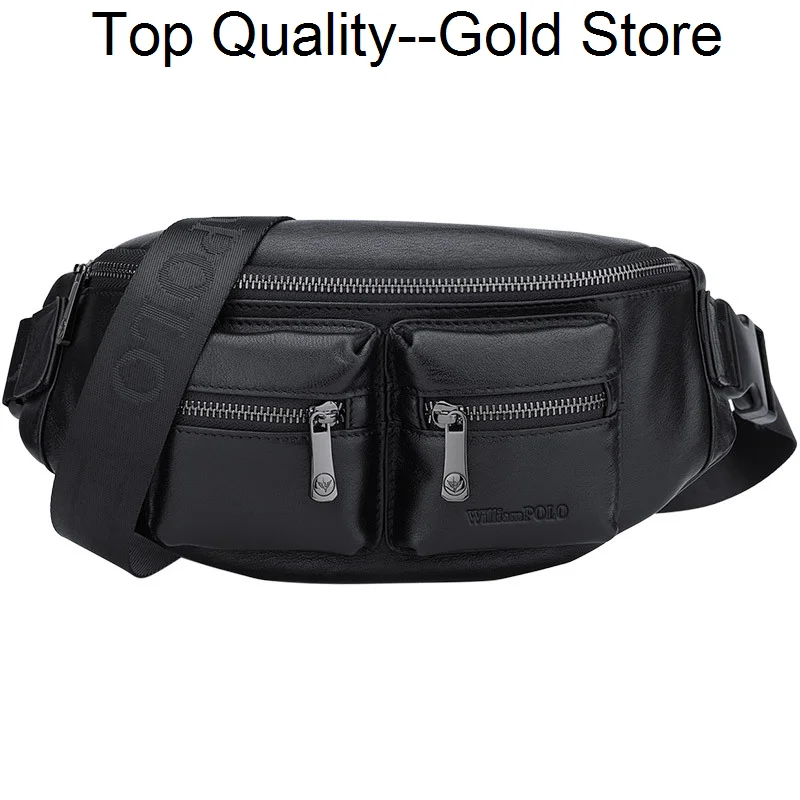 

WILLIAMPOLO Luxury Designer Genuine Leather Men Waist Bag Business Casual Chest Pack Big Brand Shoulder Crossbody s