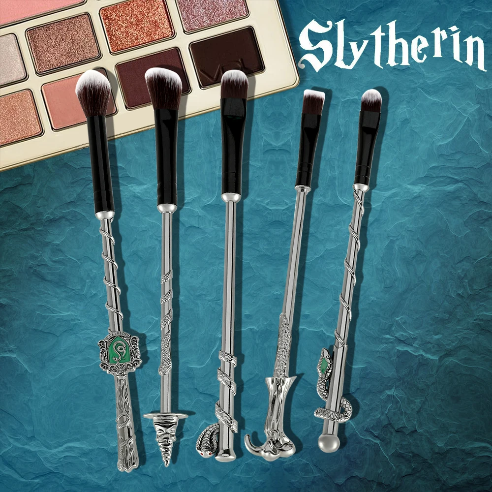 5 peças conjunto de pincéis de maquiagem Harry Potter Slytherin College Snake College pincel de metal exclusivo, adequado para presentes de admissão