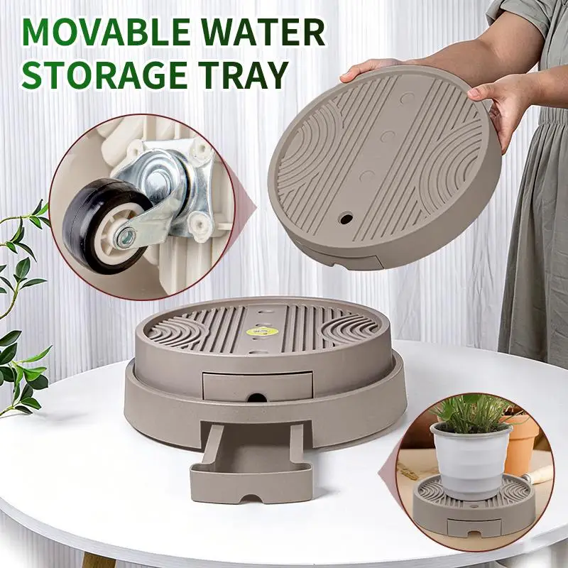 Round Caster Flower Pot Moving Tray Non Slip And Stable With Drainage Tray Suitable For Indoor And Outdoor Use Keeps Clean