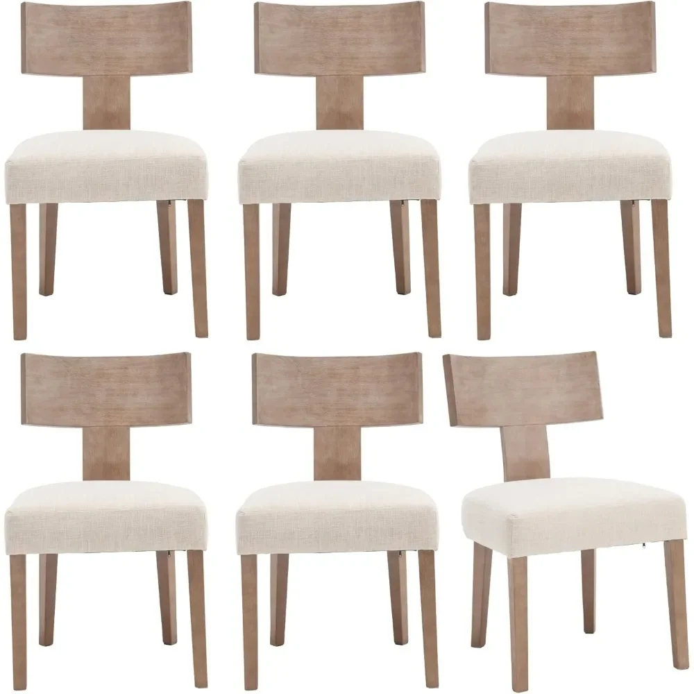 Dining Chair Set of 6 with T-Shape Back, Armless Comfy Accent Chairs, Farmhouse Upholstered Natural Wooden Dining Chair