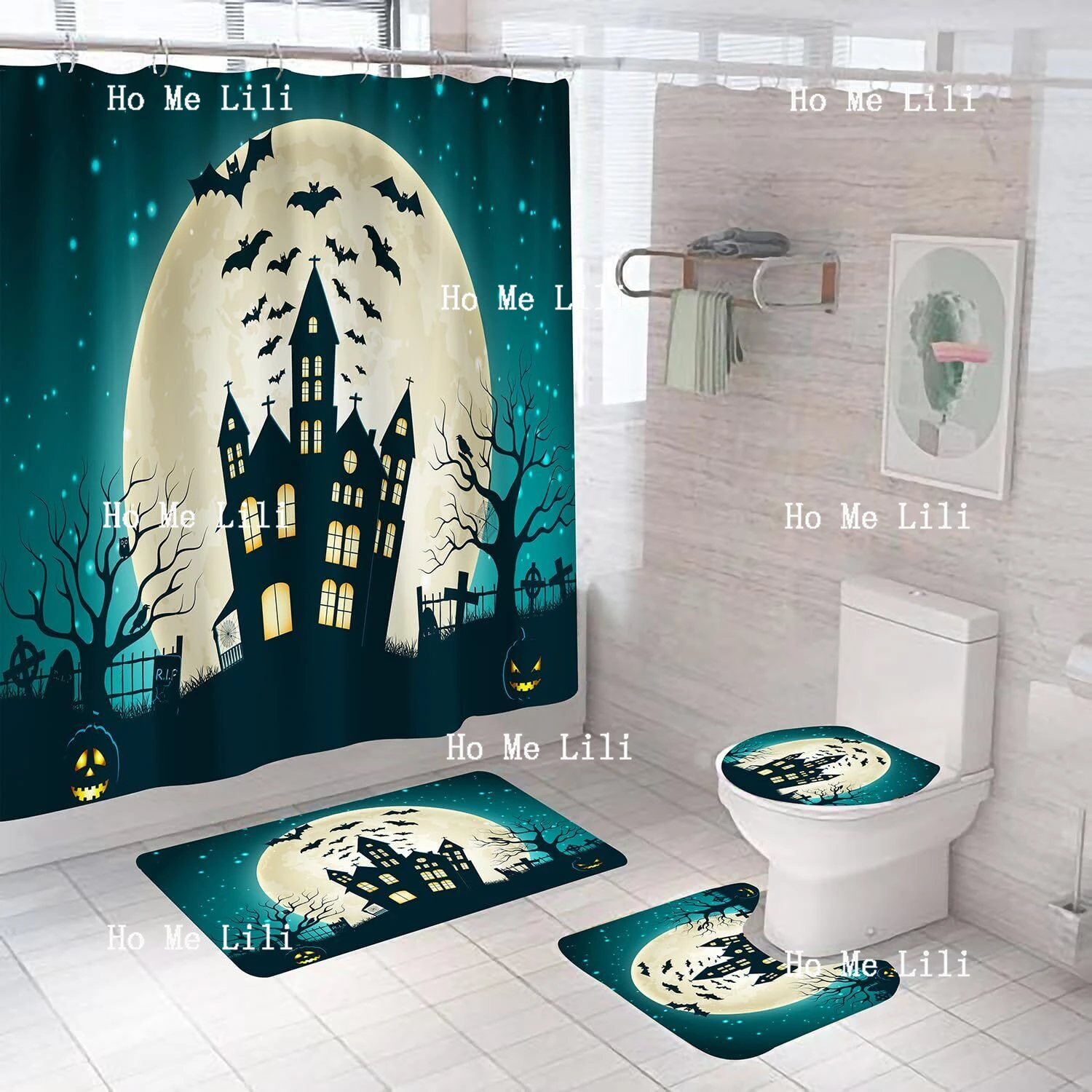 

Хэллоуин Тыква душевая занавеска набор с ковриками страшный Хэллоуин с привидениями