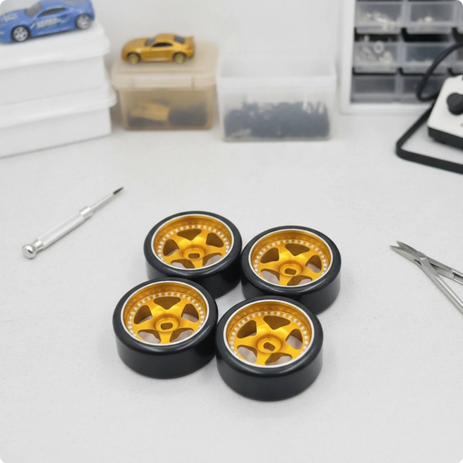 4 Pieces RC Drift Wheel with Tire Multi-Spoke RC Tires with Rims Drifting Wear-Resistant for Hobbyists, Indoor Tracks