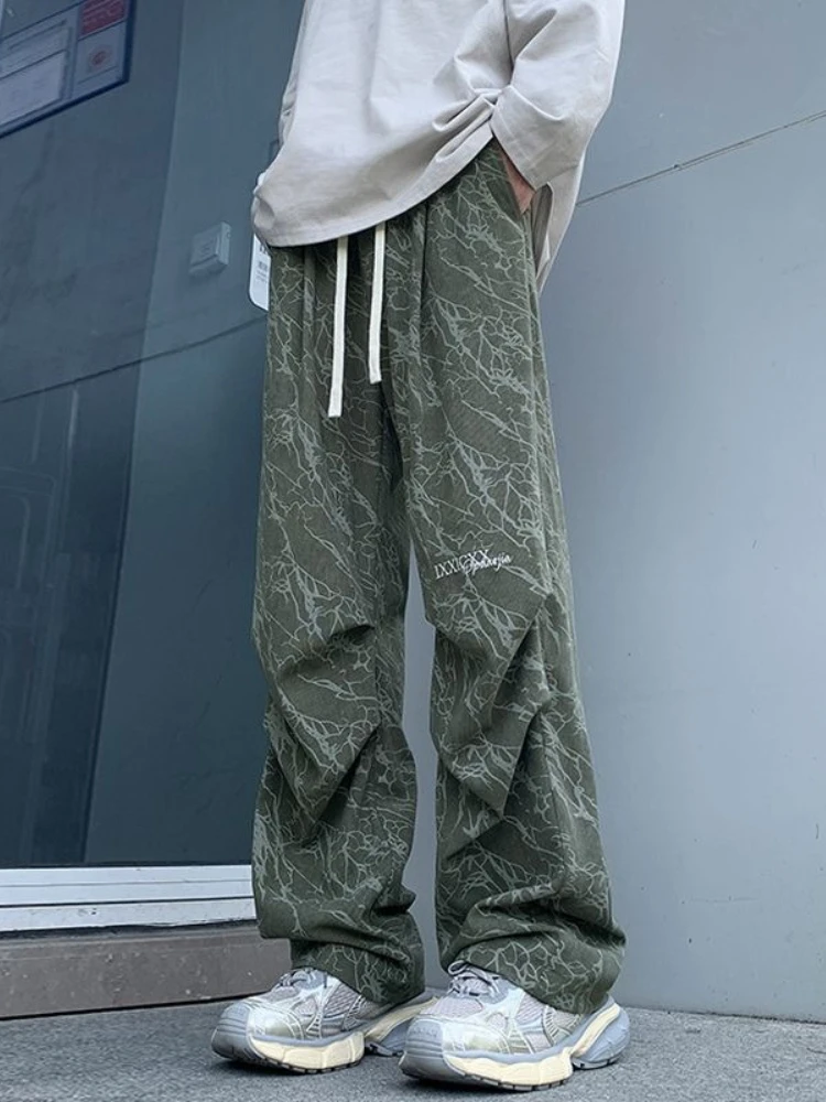 

Fashion Tie Dye Corduroy Pants Loose Fit Straight Leg Casual Trousers for Men American Style Trendy Autumn Winter​