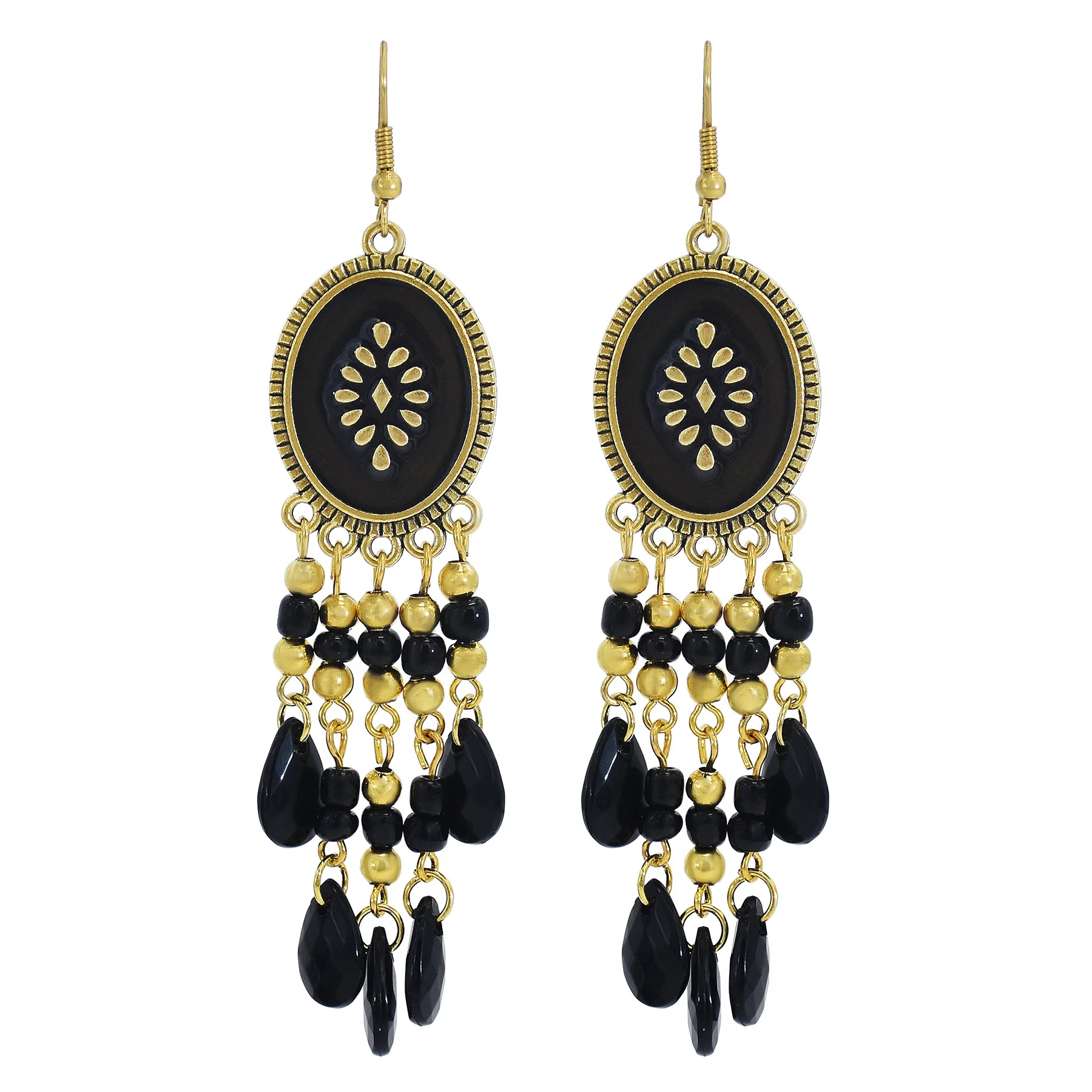 Bohemian Antik Gold Farbe Lange Wasser Tropfen Quaste Ohrringe für Frauen Vintage Bunte Geometrische Tropfen Baumeln Ohrringe Schmuck – Detail 36