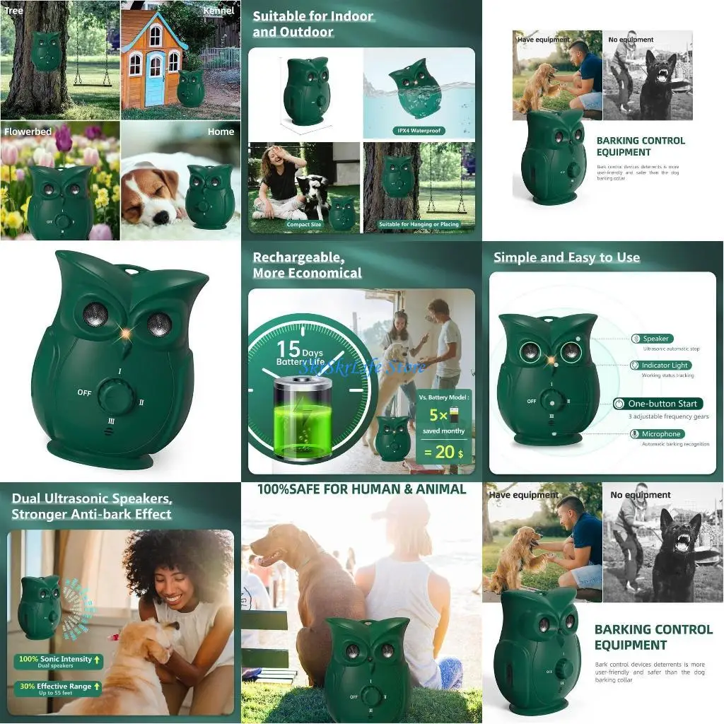 

E65E Двойные ультразвуковые спицы, тренажер для коррекции коры, предотвращает чрезмерный лай, водонепроницаемый для любых