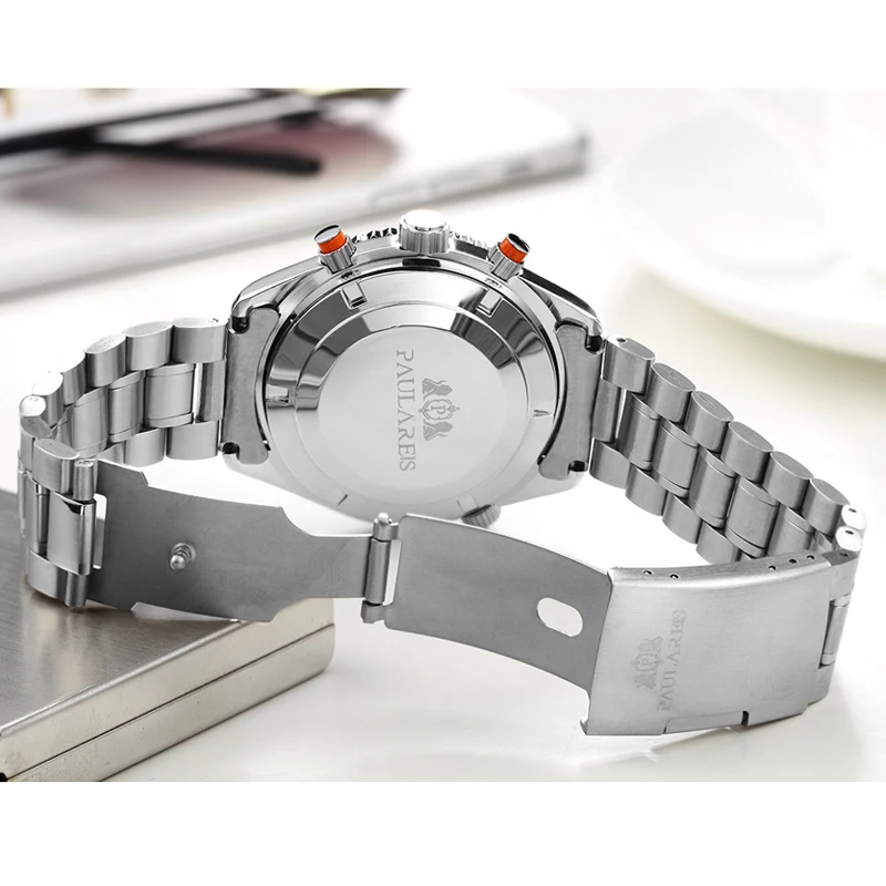 PAULAREIS P Mens Watches Top Brand Luxury Mechanical Watch for Men Stainless Steel Waterproof Sports Automatic Wrist Watch Male