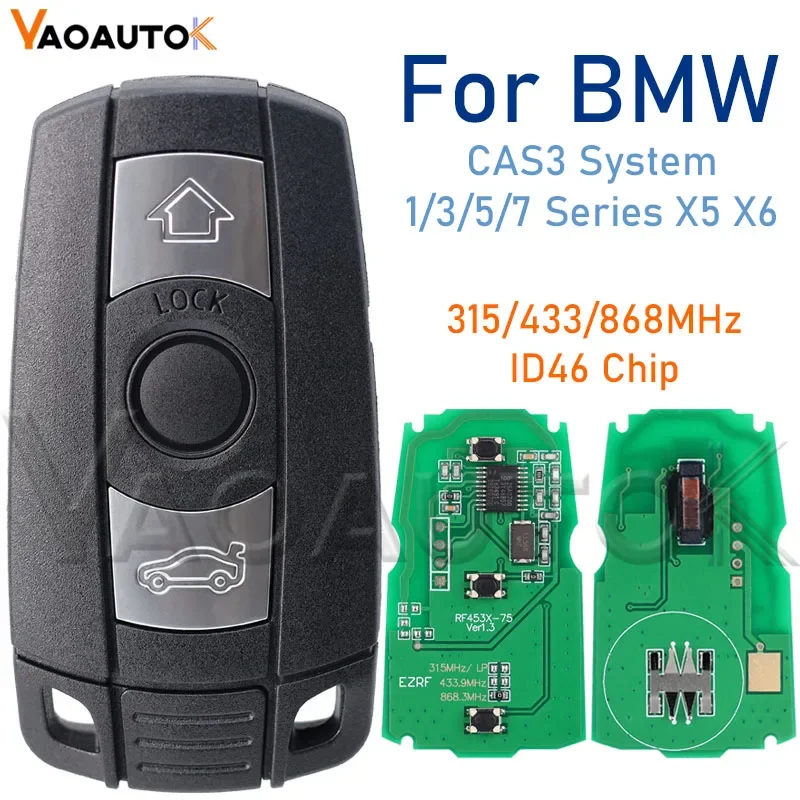 Half Smart Remote Car Key For BMW CAS3 System 1/3/5/7 Series X5 X6 E60 E61 E70 E71 E87 E90 Z4 315LP 315/433/868MHz ID46 Chip