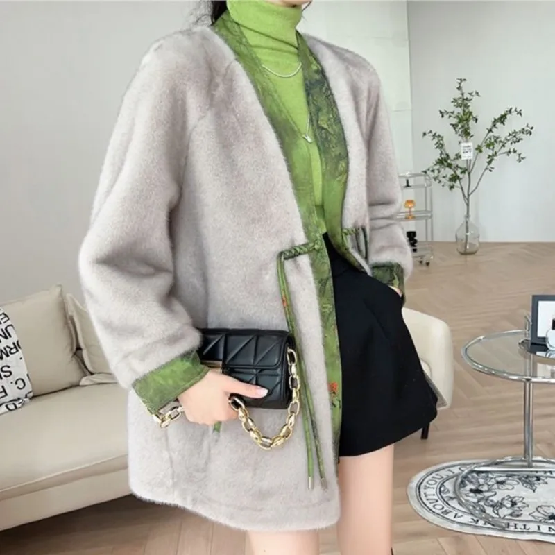 

2025 женское женское пальто из искусственного норкового меха, зимнее утолщенное теплое пальто с хлопковой подкладкой, верхняя одежда с широкими рукавами и плюшевым мехом, подарок для мамы