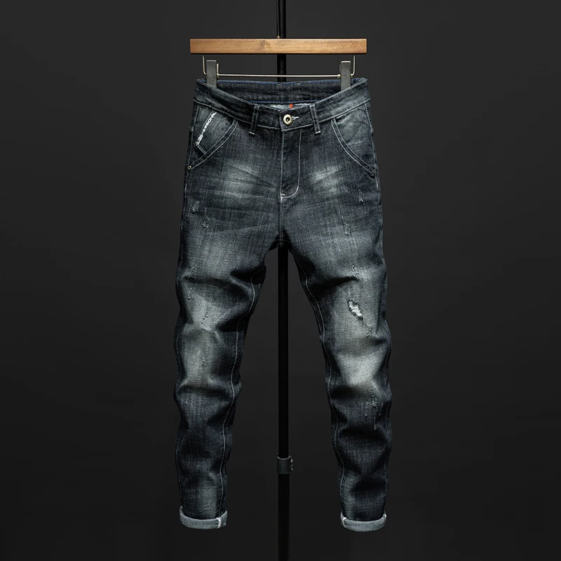

Korean Fashion Stretch Jeans Male Slim Black Ripped Pants Spring Autumn Denim Boys Boyfriend Designer Clothes Skinny Trousers