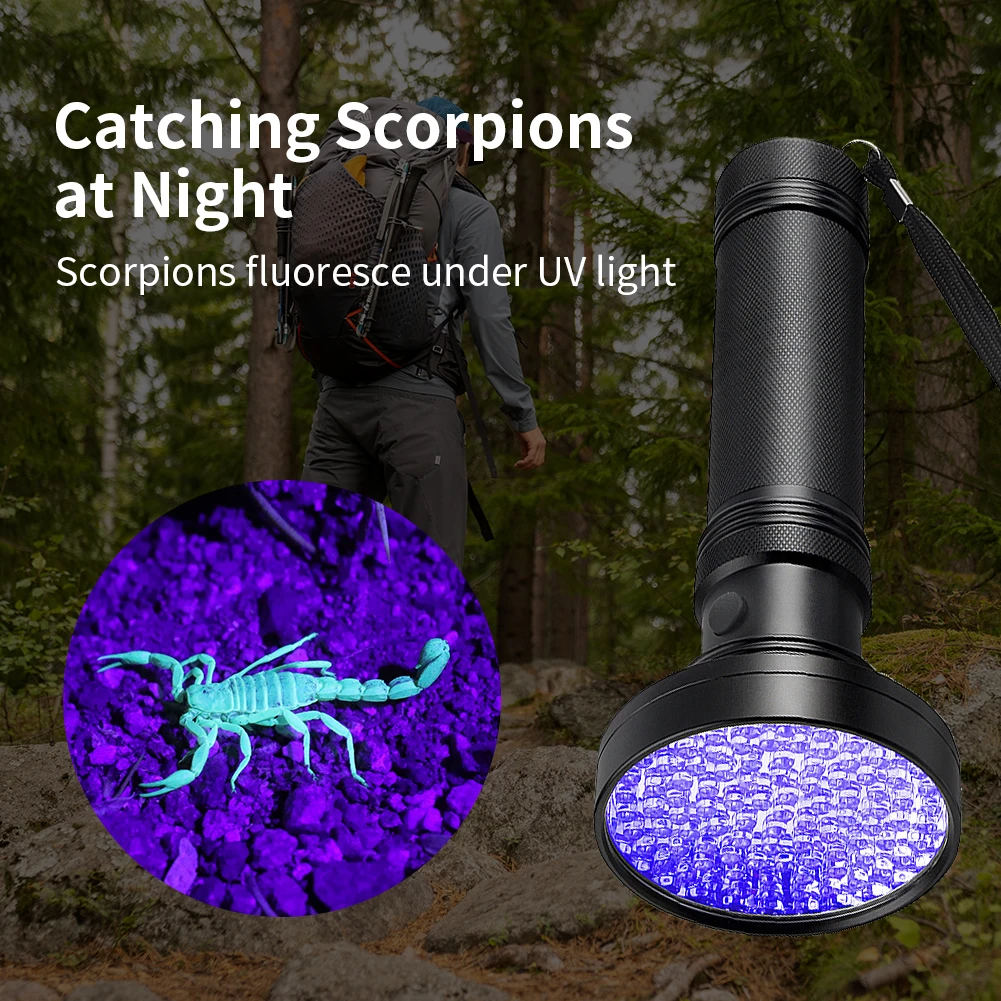 365nm UV Flashlight 51/100LED Ultraviolet Blacklight Battery Powered Purple Linternas Carpet Pet Urine Detector Catch Scorpion