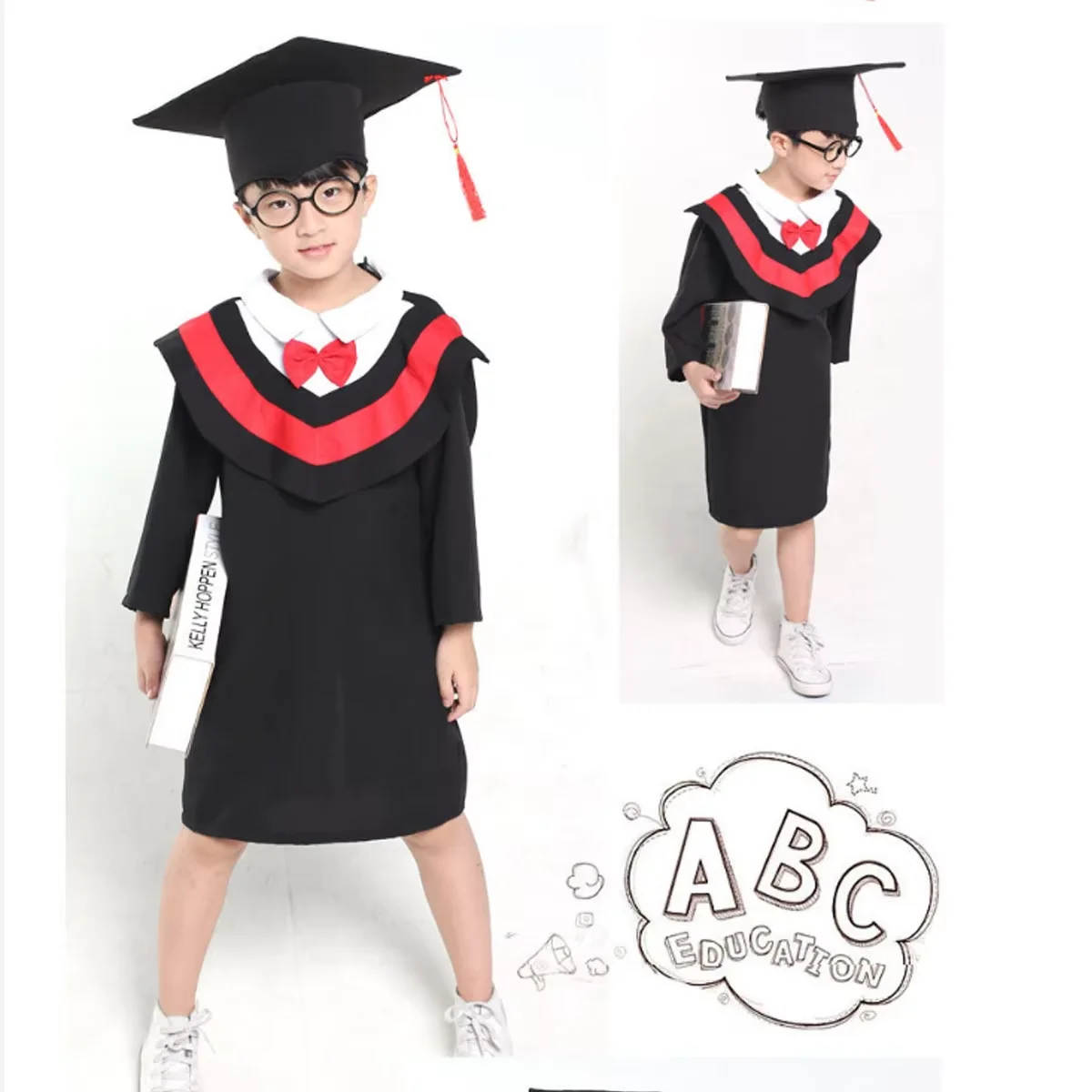 Vestido de graduación para niños, disfraz de soltero, actuación del Día de los niños primarios Dr. Ropa Trajes de soltero graduados Dr. Cap Photogra