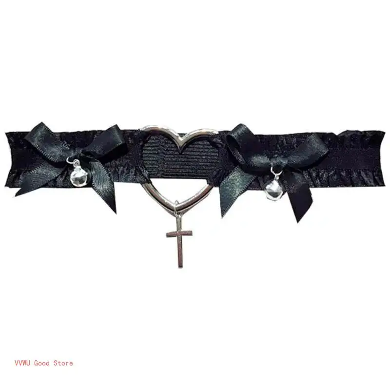 Punk Gothic Lolitas Bellsลูกไม้Chokerสร้อยคอสร้อยคอหวานน่ารักChokerสร้อยคอโบว์ระฆังChokerของขวัญผู้หญิงหญิง