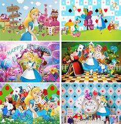 Cartoon Princess Alice Backdrop for Birthday Party Supplies Alice In Wonderland Baby Shower Banner for Birthday Party Decoration