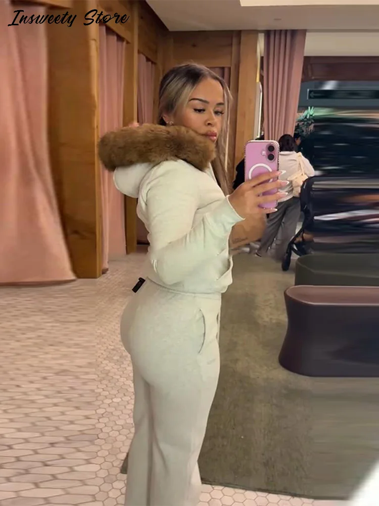 موضة فو الفراء تقليم هوديي المرأة سحابات طويلة شيربا اصطف المعاطف الدافئة 2025 الخريف الشتاء سيدة مريحة ملابس خارجية فضفاضة